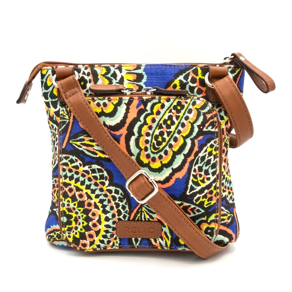 RELIC by FOSSIL Boho Hipster Crossbody Bag Psychedelic Paisley Canvas Purse